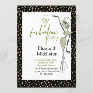 Fifty Fabulous 50th Black Gold Elegant Birthday Invitation