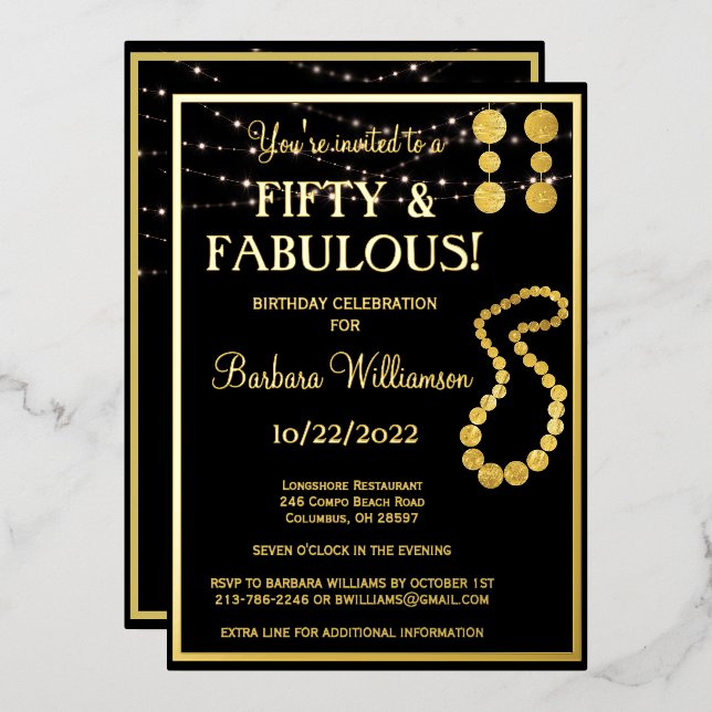 Fifty & Fabulous Birthday Black REAL Gold   (Front/Back)