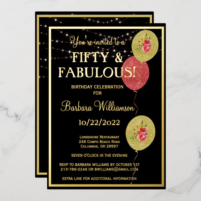 Fifty & Fabulous Birthday Black REAL Gold   (Front/Back)
