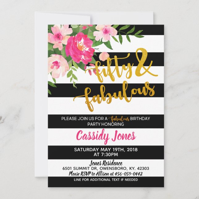 Fifty & Fabulous Birthday Invitation (Front)