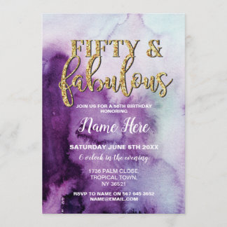 Fifty & Fabulous Birthday Party Purple 50th Invite