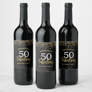 Fifty & Fabulous Black & Gold Birthday Wine Label