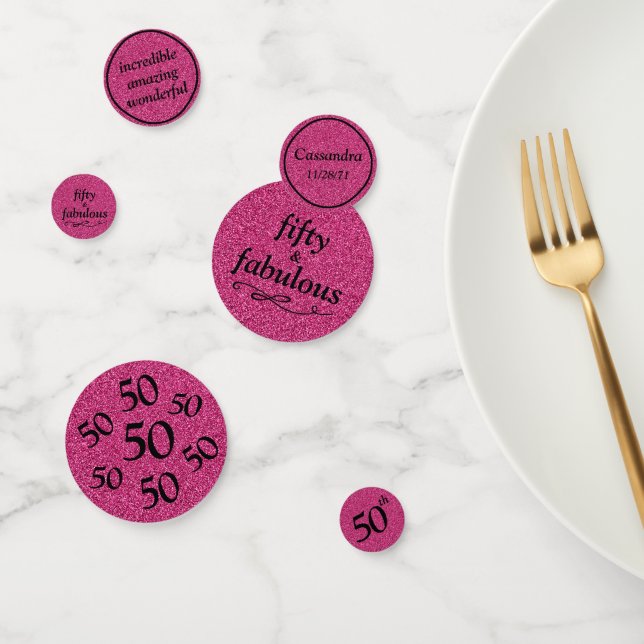 Fifty & Fabulous Black on Hot Pink Glitter Table Confetti (Group)