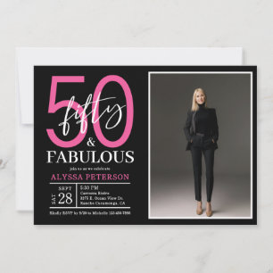 Fifty & Fabulous Black Script 50th Birthday Photo Invitation