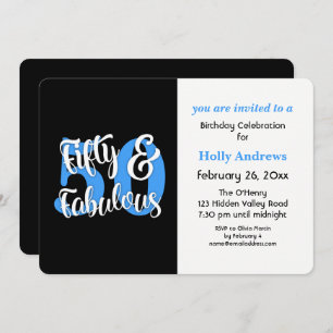Fifty & Fabulous Blue Typography Birthday Party Invitation