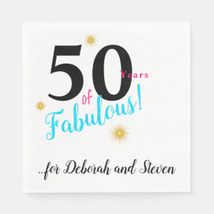 Fifty & Fabulous, bright blue with gold stars Napkin
