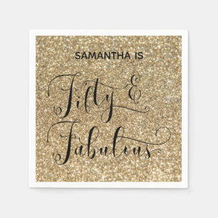 Fifty & Fabulous Calligraphy on Gold Glitter Napkin
