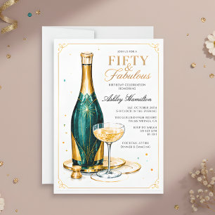 Fifty & Fabulous Champagne 50th Birthday Invitation