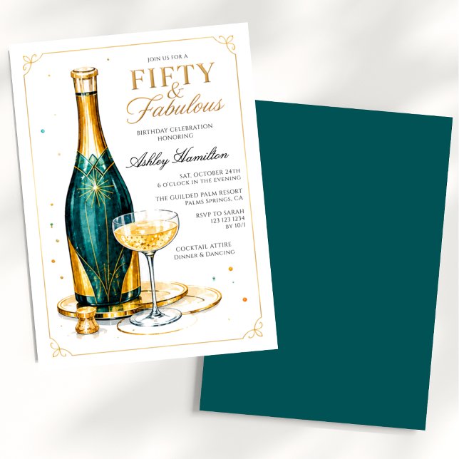 Fifty & Fabulous Champagne 50th Birthday Invitation (Creator Uploaded)
