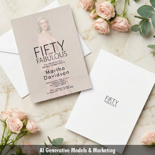 Fifty & Fabulous Chic Photo Birthday Glam Invitation
