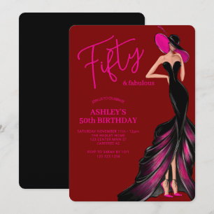Fifty Fabulous Dress Deep Red 50th Birthday Invitation