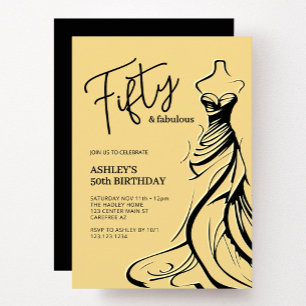 Fifty Fabulous Dress Gold 50th Birthday Invitation
