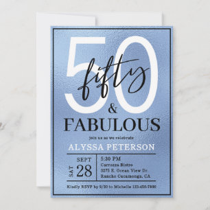 Fifty & Fabulous Dusty Blue Script 50th Birthday Invitation