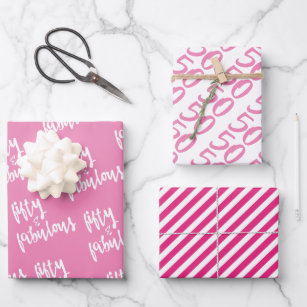 Fifty & Fabulous - Fun Hot Pink 50th Birthday Wrapping Paper Sheet
