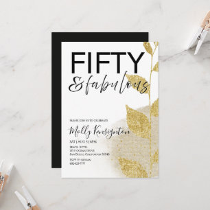 Fifty & Fabulous Gold Botanical Birthday Party Invitation