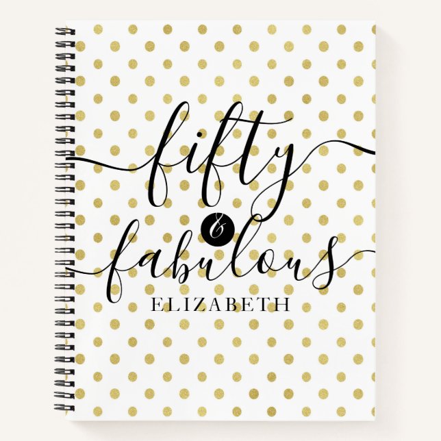 Fifty & Fabulous Gold Glitter Spot 50th Birthday Notebook (Front)