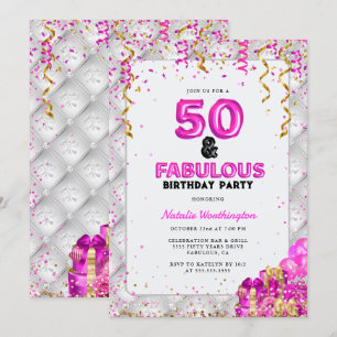 Fifty Fabulous Gold Pink 50th Birthday Invitation