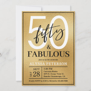 Fifty & Fabulous Gold Script 50th Birthday Invitation