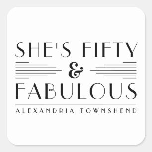 Fifty & Fabulous Lines Art Deco 50th Birthday Square Sticker