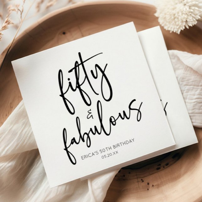 Fifty & Fabulous Minimal 50th Birthday Party Napkin (Creator Uploaded)
