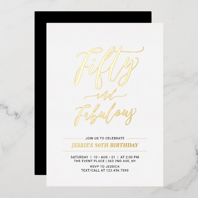 Fifty & Fabulous | Modern Gold 50th Birthday Party (Front/Back)