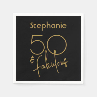 Fifty & Fabulous Modern Gold Script 5oth Birthday  Napkin