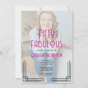 Fifty Fabulous Photo Pink Art Deco 50th Birthday Invitation