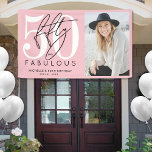 Fifty Fabulous Pink 50th Birthday Party Banner<br><div class="desc">Celebrate in style with this modern party banner, perfect for a “Fifty and Fabulous” birthday celebration or any milestone event. The design on the left side features a large white “50” with the word “fifty” written in elegant black script layered over it. Just below, “fabulous” appears in bold black sans...</div>