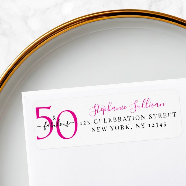 Fifty Fabulous Pink 50th Birthday Return Address (Creator Uploaded)