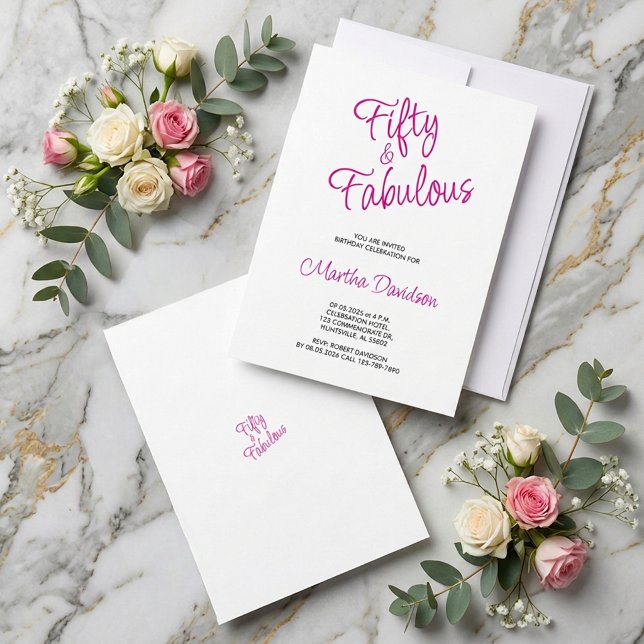 Fifty & Fabulous Pink Birthday Celebration Invitation (Fifty & Fabulous Pink Birthday Celebration Invitation)