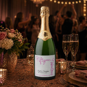 Fifty & Fabulous Pink Birthday Glam Sparkling Wine Label