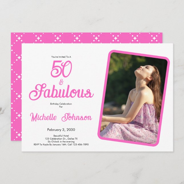 Fifty & Fabulous Pink Black 50th Birthday Party Invitation (Front/Back)