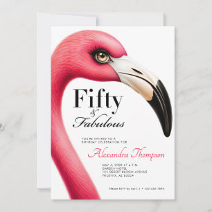 Fifty Fabulous Pink Flamingo 50th Birthday Party Invitation