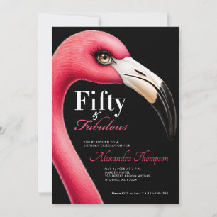 Fifty Fabulous Pink Flamingo 50th Birthday Party Invitation