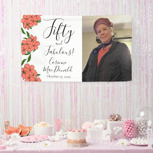 Fifty & fabulous pink floral 50th birthday party banner