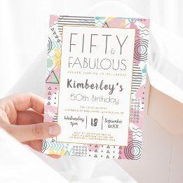 Fifty & Fabulous Pink Retro 50th Birthday Party Invitation