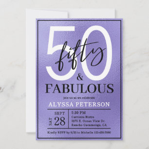 Fifty & Fabulous Purple Script 50th Birthday Invitation
