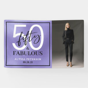 Fifty & Fabulous Purple Script 50th Birthday Photo Banner