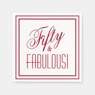 Fifty & FABULOUS! Red Border 50th Birthday Paper Napkin