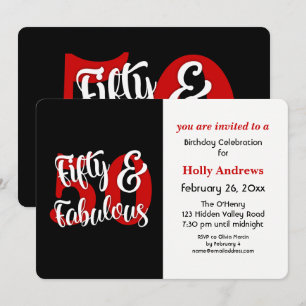 Fifty & Fabulous Red Typography Birthday Party Invitation