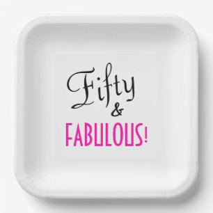 Fifty & FABULOUS! Retro Hot Pink Birthday Party Paper Plate