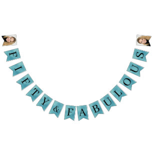 Fifty & Fabulous Teal Script 50th Birthday Photo Bunting
