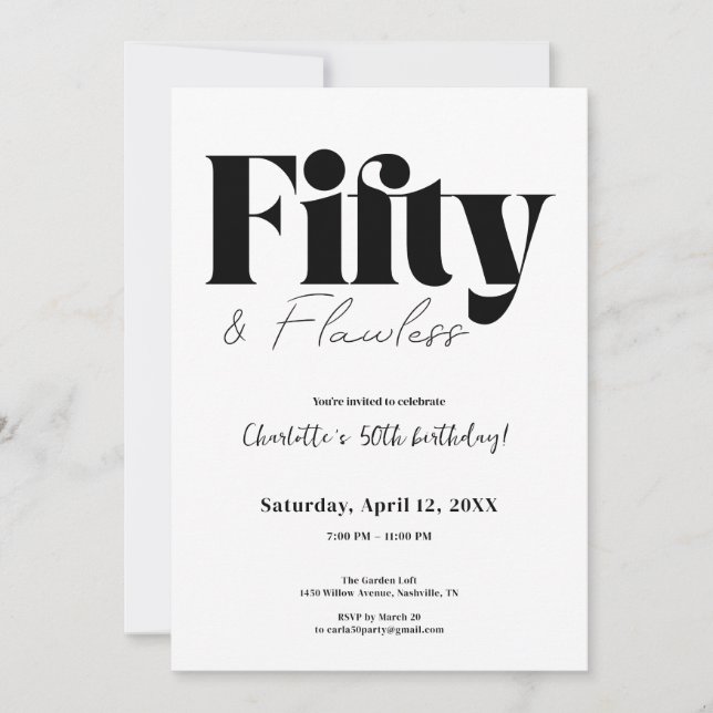 Fifty & Flawless 50th Birthday Invitation (Front)