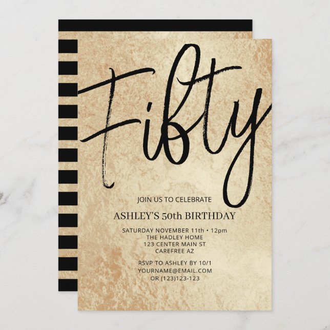 Fifty Gold & Black 50th Birthday Party Invitation (Front/Back)