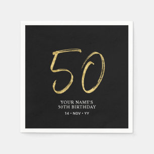 Fifty   Gold & Black Lettering 50th Birthday Party Napkin