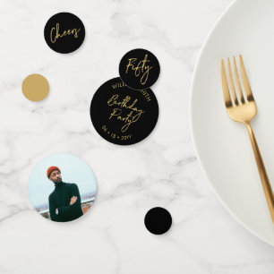 Fifty   Gold & Black Modern 50th Birthday Party Confetti