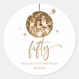 Fifty Gold Disco Ball 50th Birthday Party Classic Round Sticker