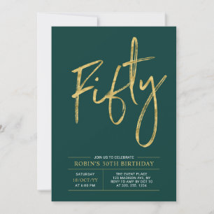 Fifty Gold & Green Modern 50th Birthday Party Invitation
