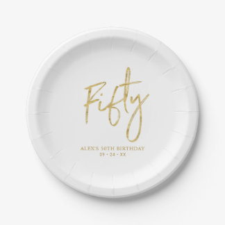 Fifty Gold Lettering 50th birthday Paper Plates