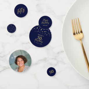 Fifty   Gold & Navy Confetti 50th Birthday Party